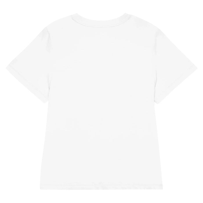 Trolley Problem Women's Tee - The crude, fedora-wearing "codger" stick figure in the doorway silhouette juxtaposed against the classic diverging railway track diagram, all rendered in high-contrast jet black ink (#000000) on a pristine white background (#FFFFFF).