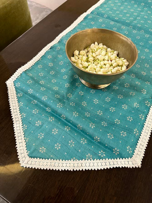 Turquoise silk table runner