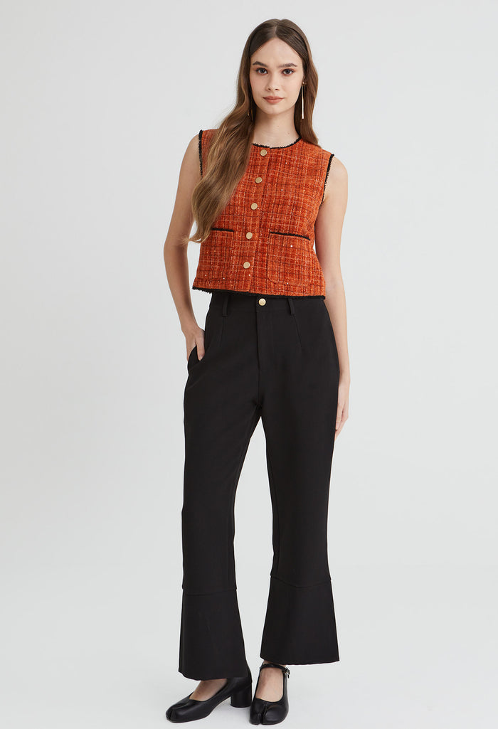 Tweed Charm Buttoned Sleeveless Top