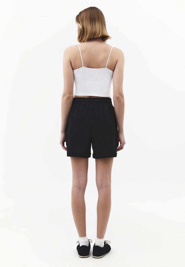 Ultra High Waist Elastic Waistband Tie Shorts - BLACK