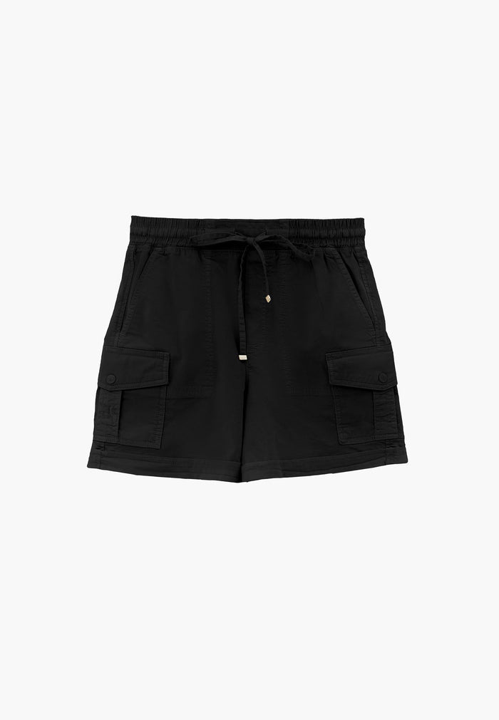 Ultra High Waist Elastic Waistband Tie Shorts - BLACK