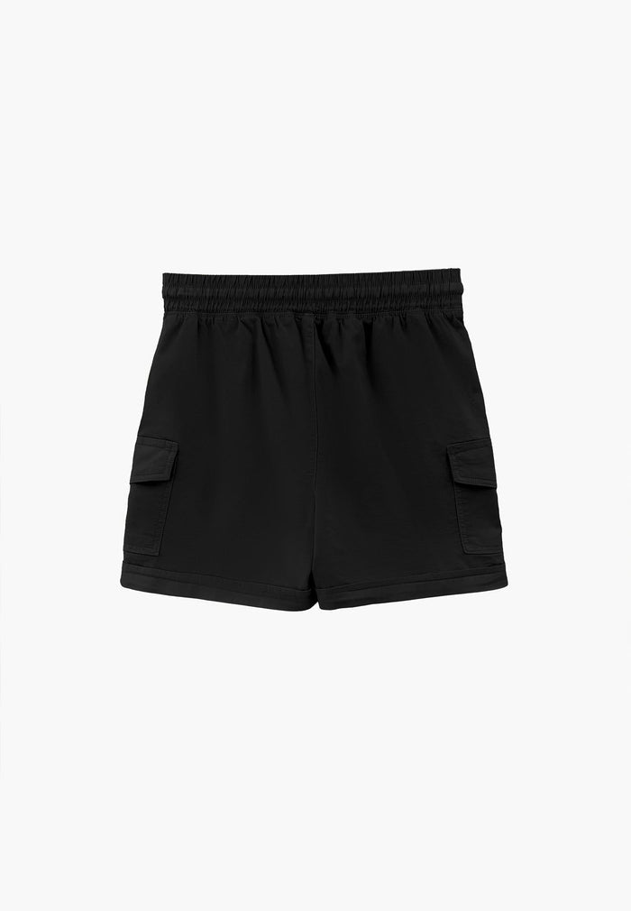 Ultra High Waist Elastic Waistband Tie Shorts - BLACK