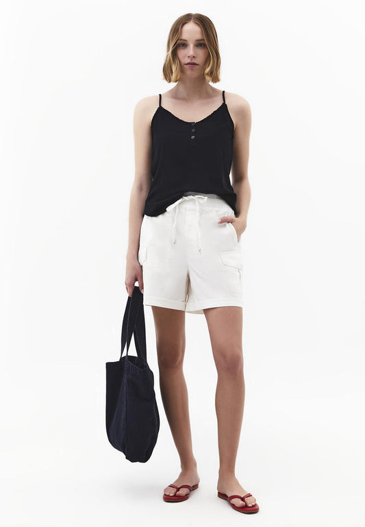 Ultra High Waist Elastic Waistband Tie Shorts - CLOUD DANCER