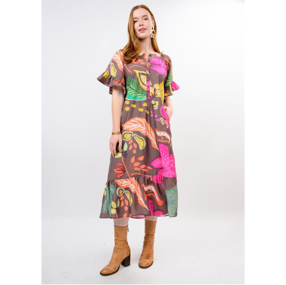 Uncle Frank DRESS PATIO BOLD FLORAL BROWN