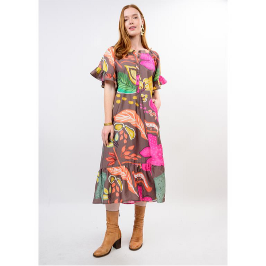 Uncle Frank DRESS PATIO BOLD FLORAL BROWN
