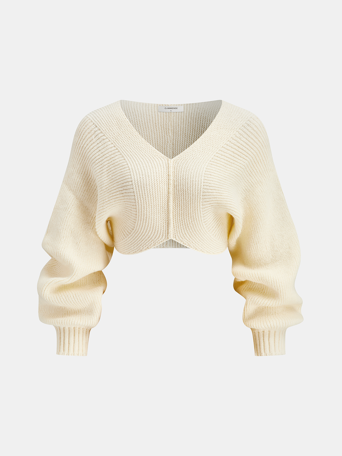 V-Neck Long-Sleeve Cropped Sweater