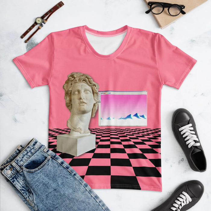 A vibrant bubblegum rose backdrop defines this surreal, retro-futuristic collage inspired by 1990s internet culture. Contact us with accessibility feedback, we'd love to help!