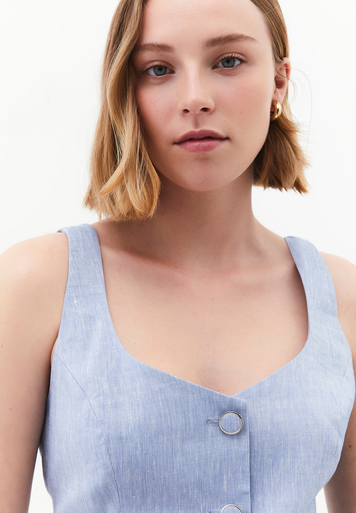 Vest With Button Detail And Sweetheart Neckline - CHAMBRAY BLUE