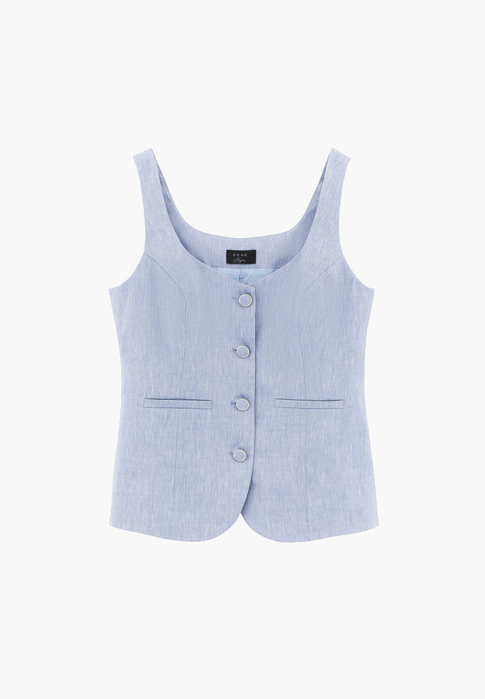 Vest With Button Detail And Sweetheart Neckline - CHAMBRAY BLUE