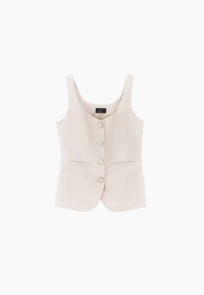 Vest With Button Detail And Sweetheart Neckline - NATURAL