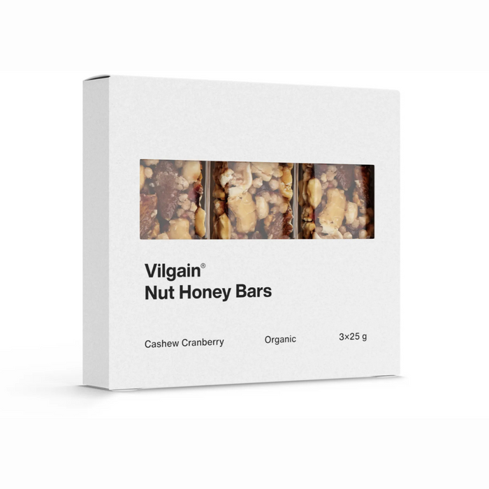 Vilgain Organic Nut Honey Bar ⁠Cashews and Cranberries 75g (3x25g) Multipack
