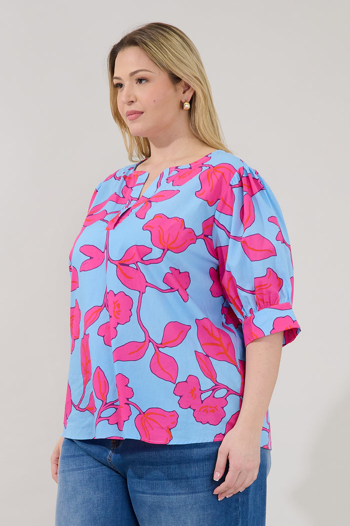 Waterlilly Balloon Sleeve Top Floral Curve