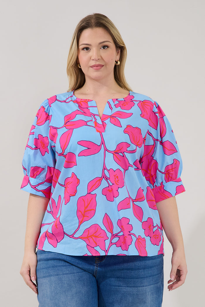 Waterlilly Balloon Sleeve Top Floral Curve