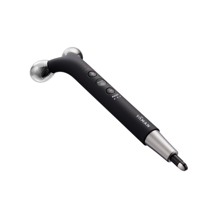 Black and silver handheld device with 'YAMAN' branding on a white background
