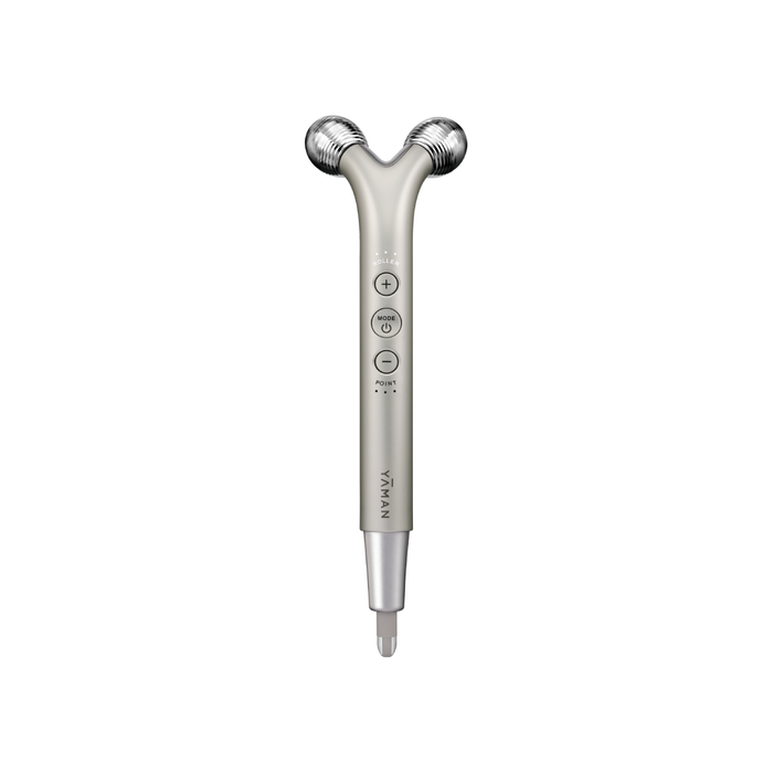 Silver handheld electronic device on a white background