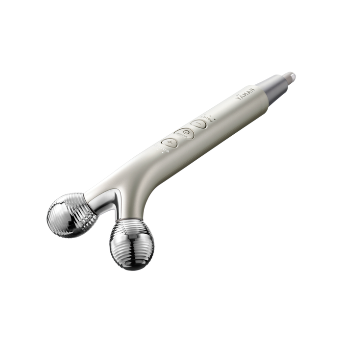 White handheld device with multiple nozzles on a white background