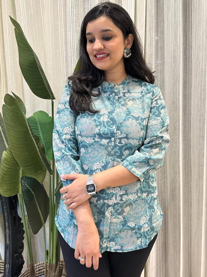 Weekend Rayon Short Kurta- Mix Sky