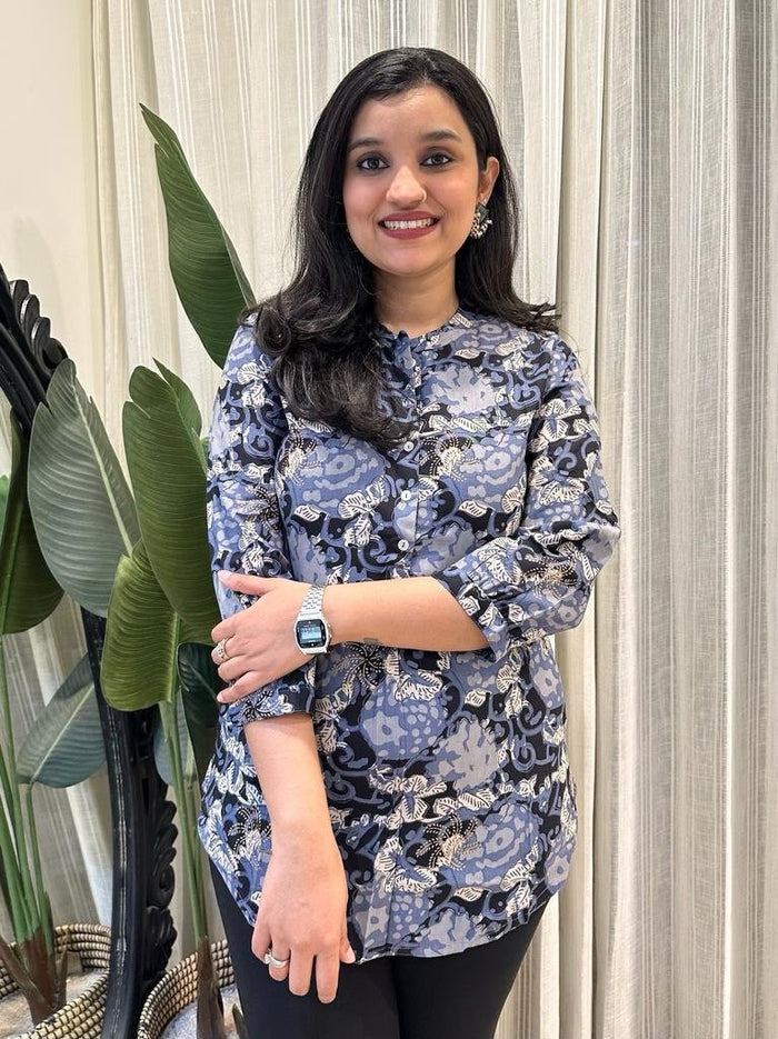 Weekend Rayon Short Kurta- Navy Mix