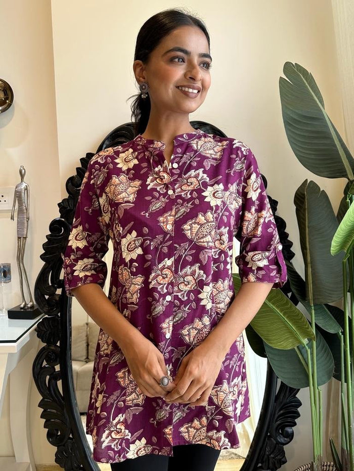 Weekend Rayon Short Kurta- Purple Floral