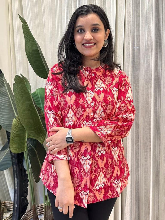 Weekend Rayon Short Kurta- Red White Mix
