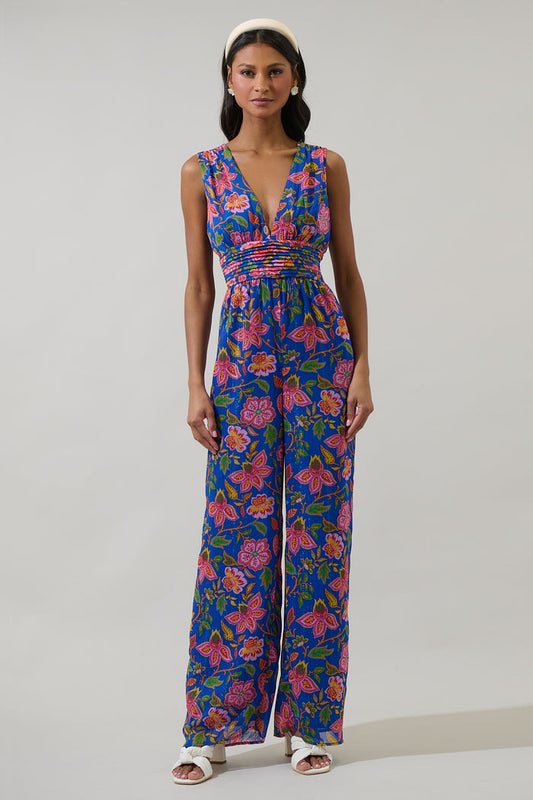 Wendey Floral Tilda Plunging Neckline Jumpsuit