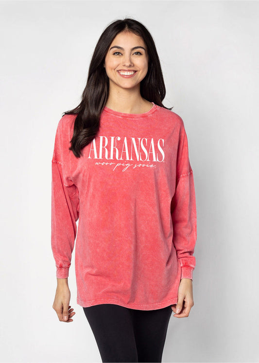 Arkansas Razorbacks Unisex Cardinal Oversized, slouchy Mineral wash T-Shirt with Extreme dropped shoulders, oversized sleeves and lived-in look and feel