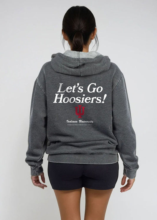 Indiana Hoosiers Unisex Charcoal Relaxed Burnout fleece Hoodie with Kangaroo pocket, drop shoulders, lived-in look and feel