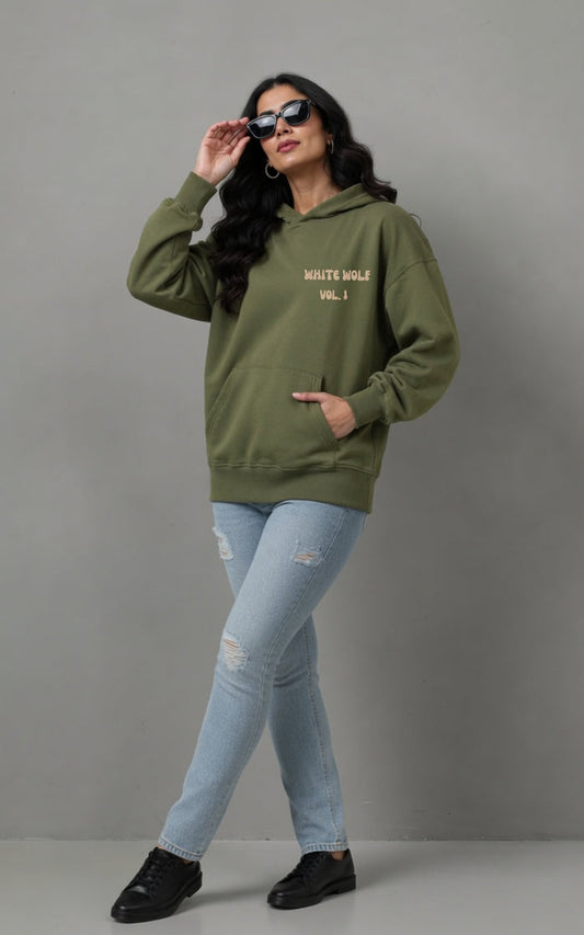 Women's Premium Olive Green Fleece Hoodie