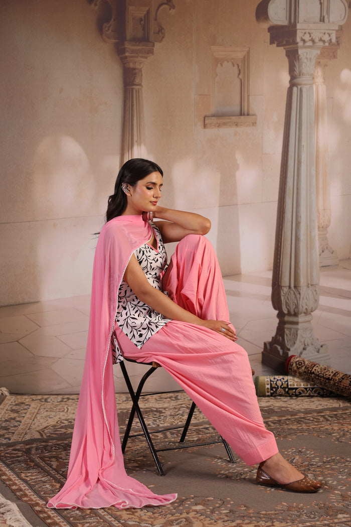 Women's Printed Cotton Kurta and Salwar With Dupatta