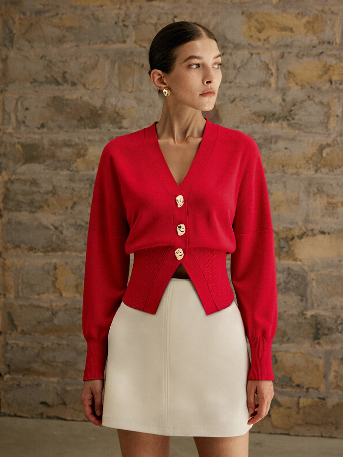 Wool Blend Cropped V-Neck Cardigan