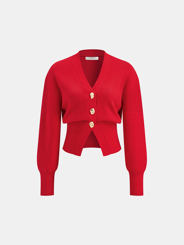 Wool Blend Cropped V-Neck Cardigan
