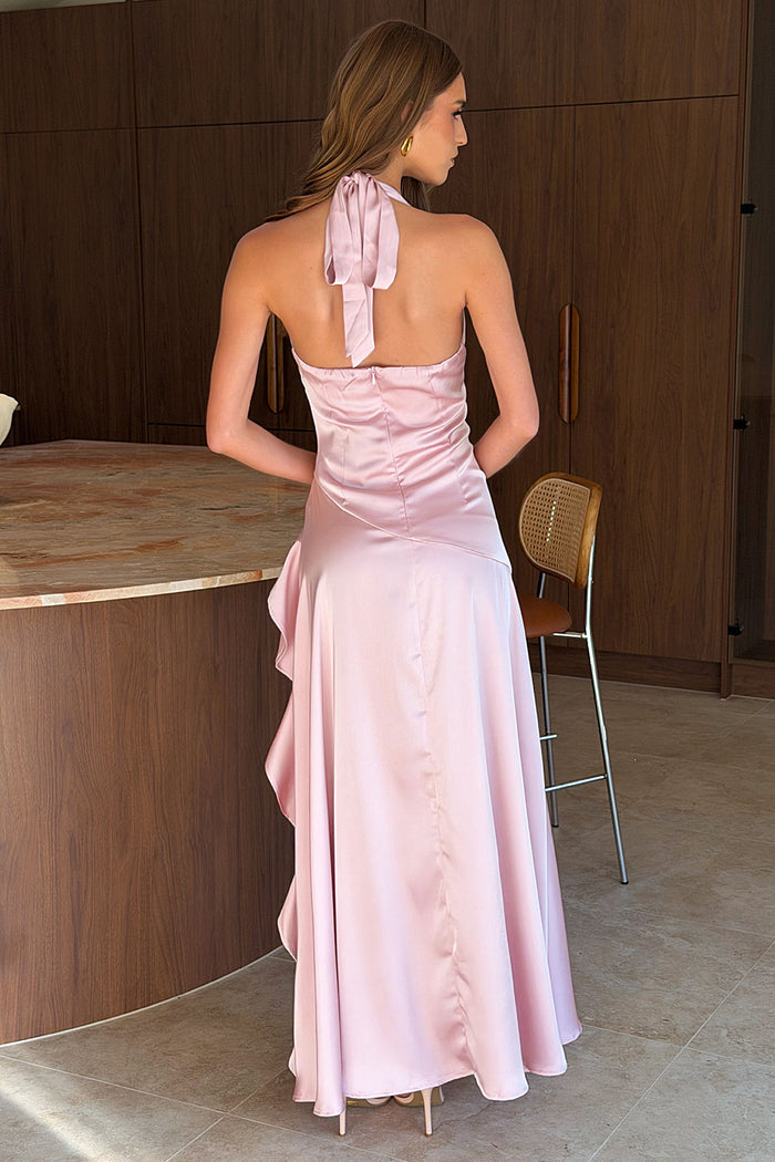 Wrenly V-Neck Satin Maxi Dress - Baby Pink