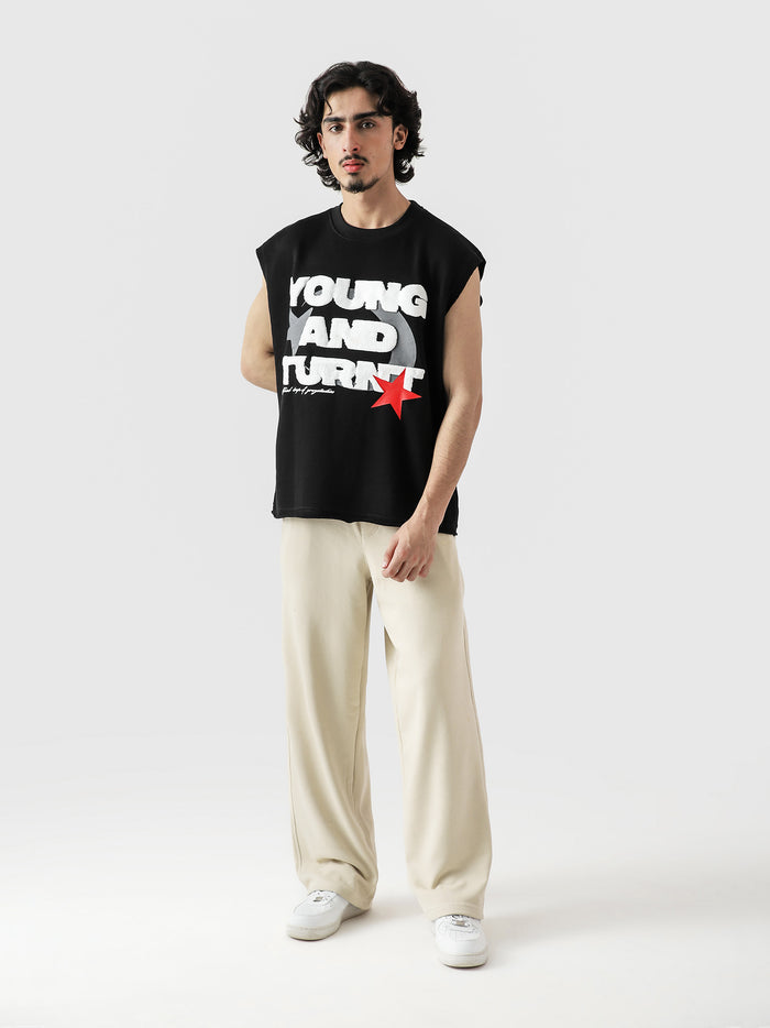 Young and Turnt Sando black sleeveless top male model full body front Pakistan – GROOVY