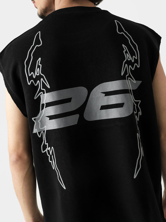 Young and Turnt Sando female model front view black sleeveless graphic Pakistan – GROOVY